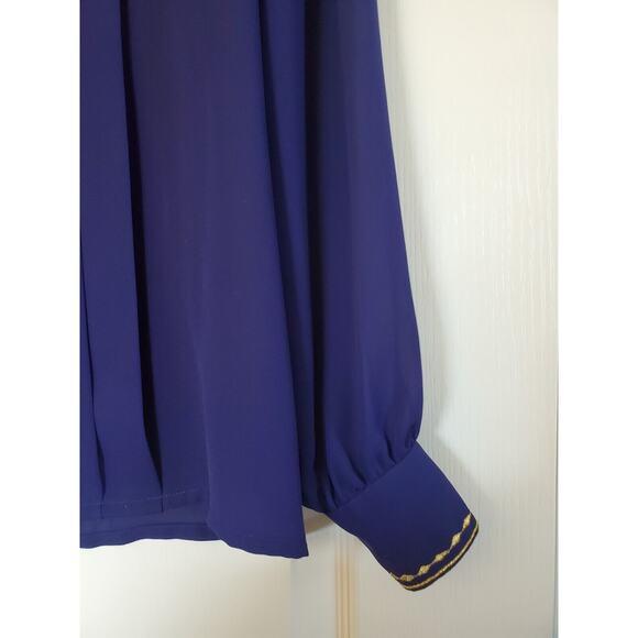 Vintage 70s Wilroy Purple Gold Embroidered Sheer Silky Statement Blouse, Size 6 - Picture 8 of 14